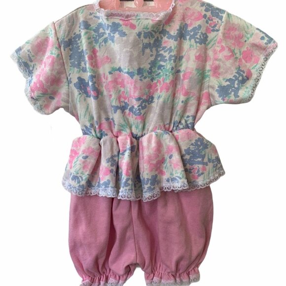 Vintage Novelty Retro Floral Print Lace Bubble Romper 18 Months - Picture 2 of 8